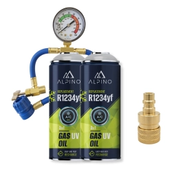 Komplet Alpino gaz do klimatyzacji 2w1 R1234yf (Alpino gaz+olej+UV) (2 szt) + manometr + adapter R1234yf Komplet Alpino gaz do klimatyzacji 2w1 R1234yf (Alpino gaz+olej+UV) (2 szt) + manometr + adapter R1234yf
