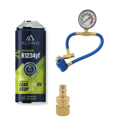 Komplet Alpino gaz do klimatyzacji 4w1 R1234yf (Alpino gaz+olej+uszczelniacz+UV) + manometr + adapter R1234yf Komplet Alpino gaz do klimatyzacji 4w1 R1234yf (Alpino gaz+olej+uszczelniacz+UV) + manometr + adapter R1234yf