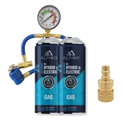 Komplet Alpino gaz do klimatyzacji for HYBRID/EV (Alpino gaz) (2 szt) + manometr + adapter R1234yf Komplet Alpino gaz do klimatyzacji for HYBRID/EV (Alpino gaz) (2 szt) + manometr + adapter R1234yf