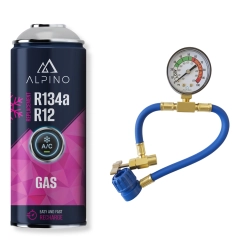 Komplet Alpino gaz do klimatyzacji R134a/R12 + manometr Komplet Alpino gaz do klimatyzacji R134a/R12 + manometr